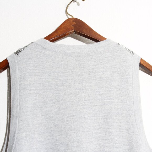 J. Crew Merino Wool V-Neck Sweater-Vest Silver Sequin Gray Embellished Sz Medium - Picture 10 of 14